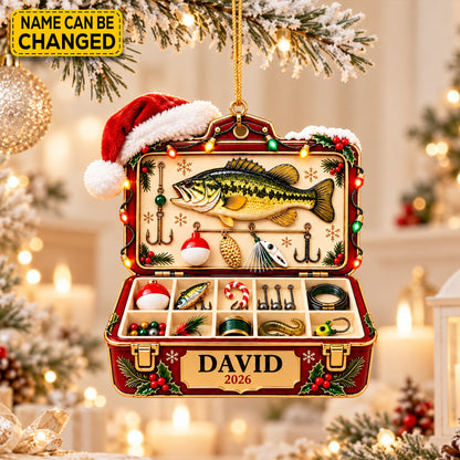 Personalized Fishing Tackle Box Christmas Ornament, Custom Fisherman Name & Year Holiday Tree Decor, Fisherman Gift