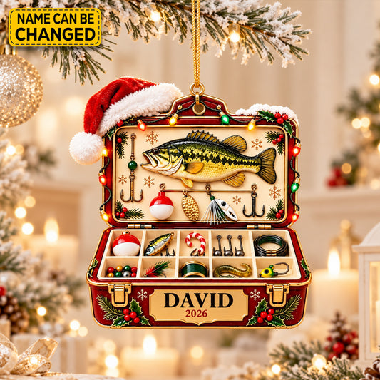 Personalized Fishing Tackle Box Christmas Ornament, Custom Fisherman Name & Year Holiday Tree Decor, Fisherman Gift