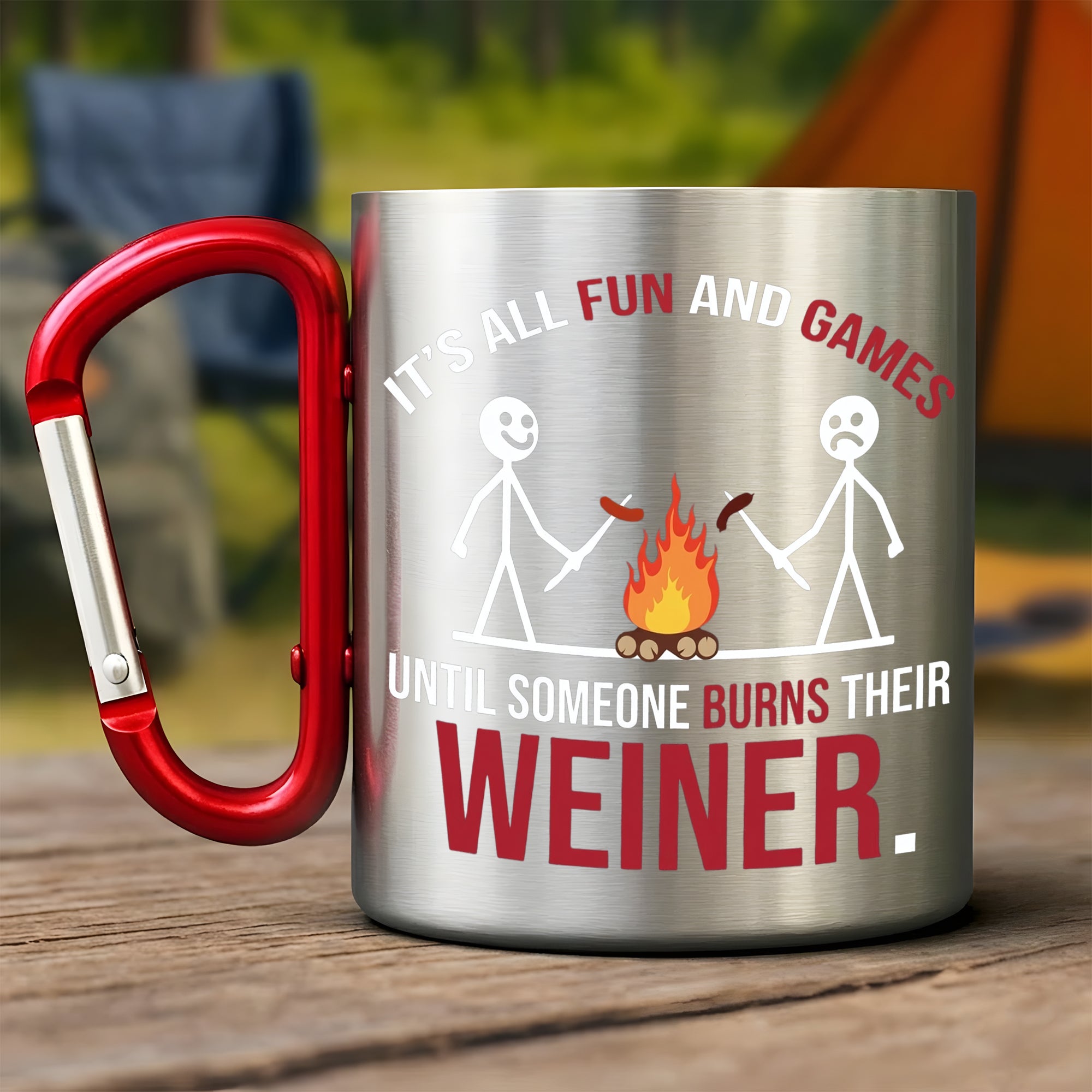 Burnt Weiner – Funny Camping Carabiner Mug