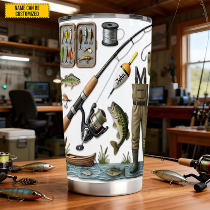 Personalized Fishing Gear Tumbler, Custom Fisherman Gift Stainless Steel Travel Mug