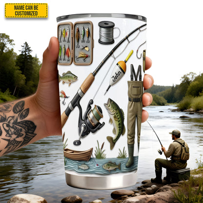 Personalized Fishing Gear Tumbler, Custom Fisherman Gift Stainless Steel Travel Mug