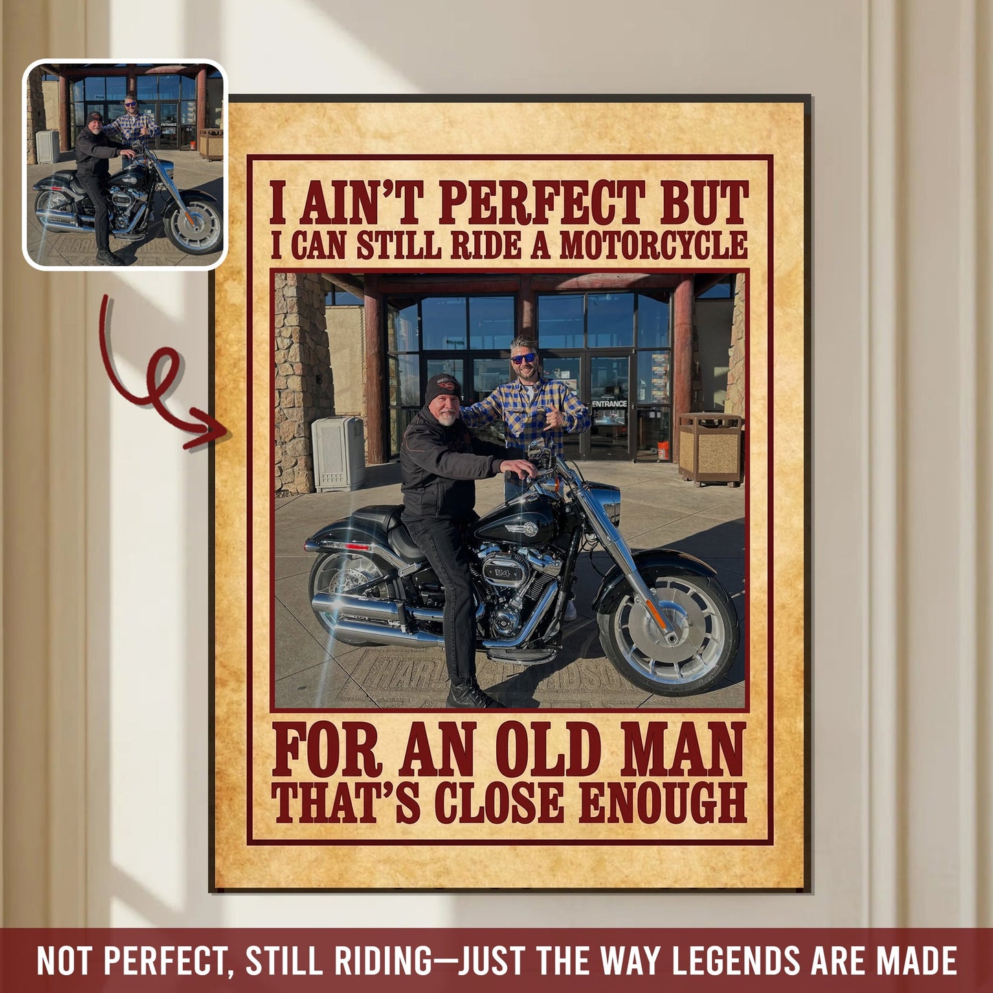 Custom Motorcycle Photo Poster & Canvas for Old Men