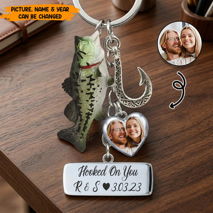 Hooked On You - Personalized Custom Photo Fishing Keychain