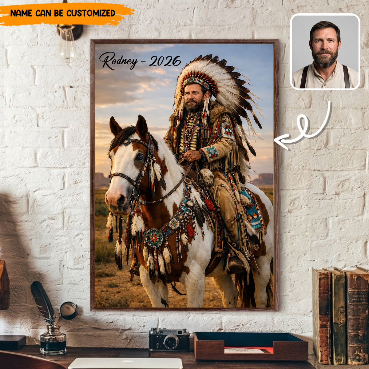 Custom Native American Portrait – Personalized Warrior Photo Poster & Canvas