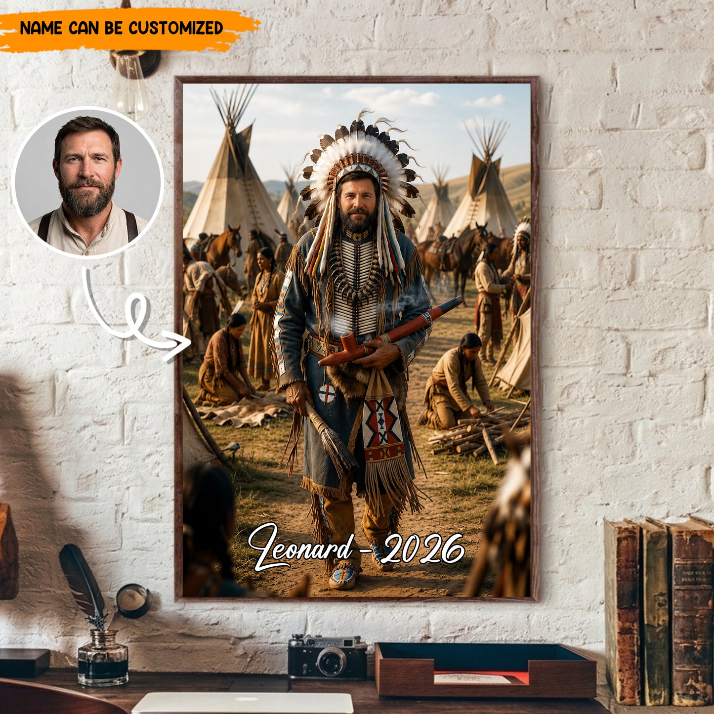 Customized Native American Warrior Portrait from Your Photo – Personalized Poster & Canvas