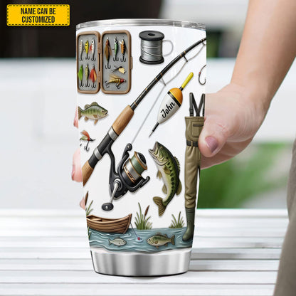 Personalized Fishing Gear Tumbler, Custom Fisherman Gift Stainless Steel Travel Mug