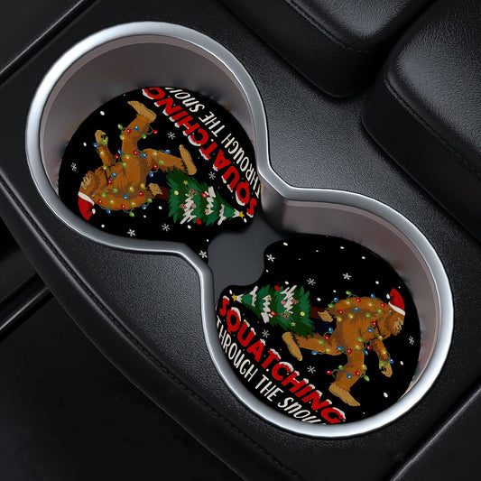 Funny Sasquatch & Christmas Tree Car Coaster