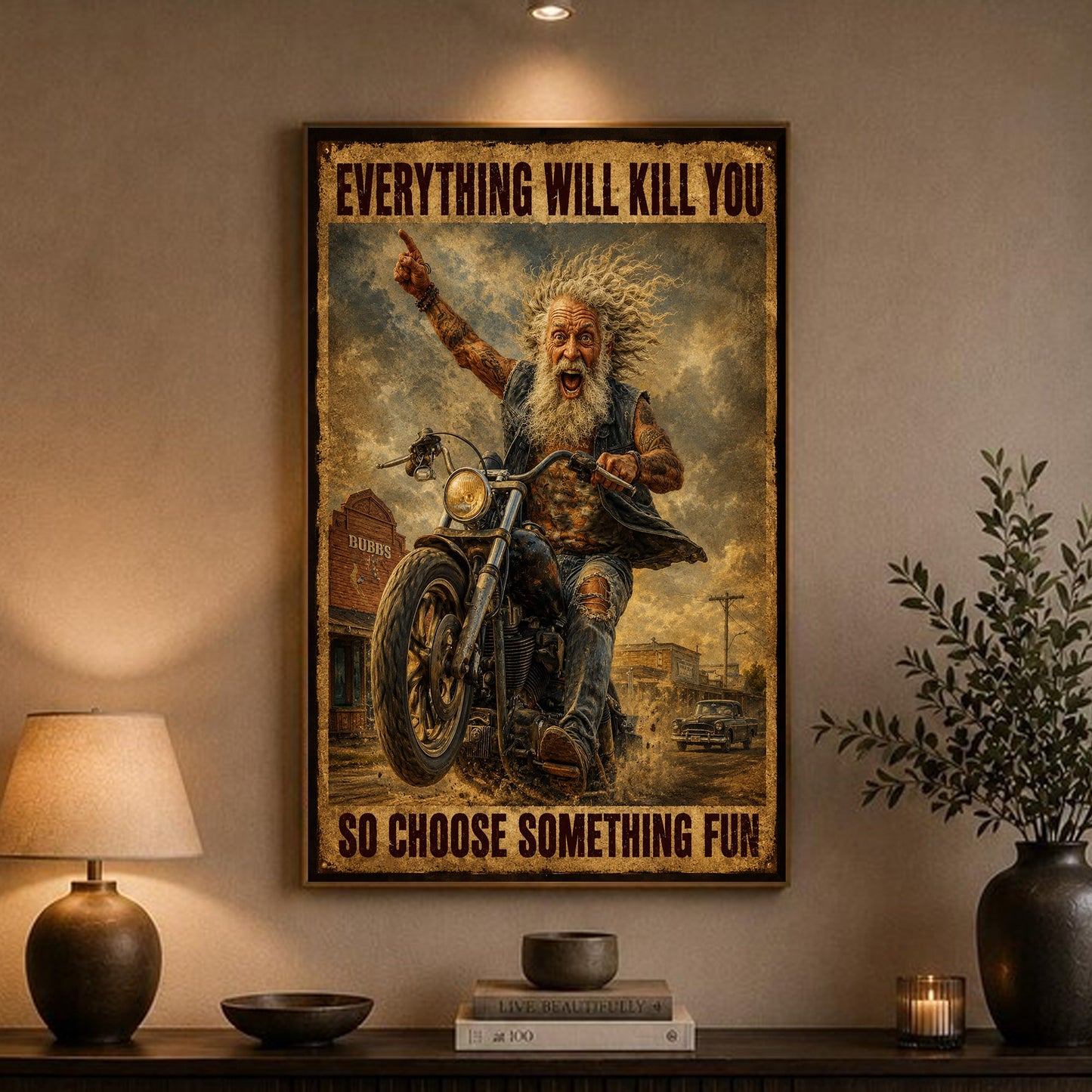 Vintage Old Man Biker Poster & Canvas