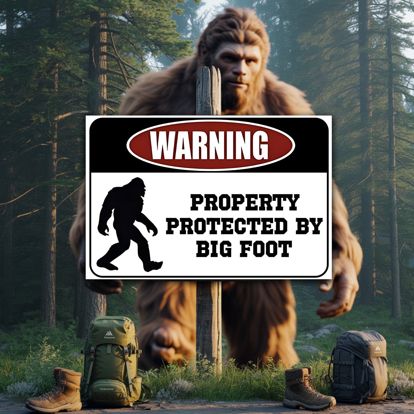 Protected by Bigfoot – Funny Metal Sign
