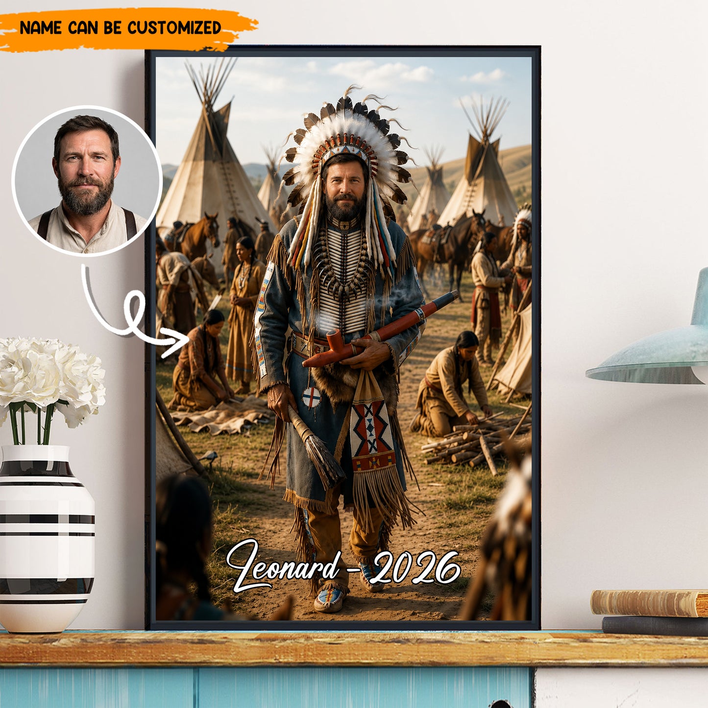 Customized Native American Warrior Portrait from Your Photo – Personalized Poster & Canvas