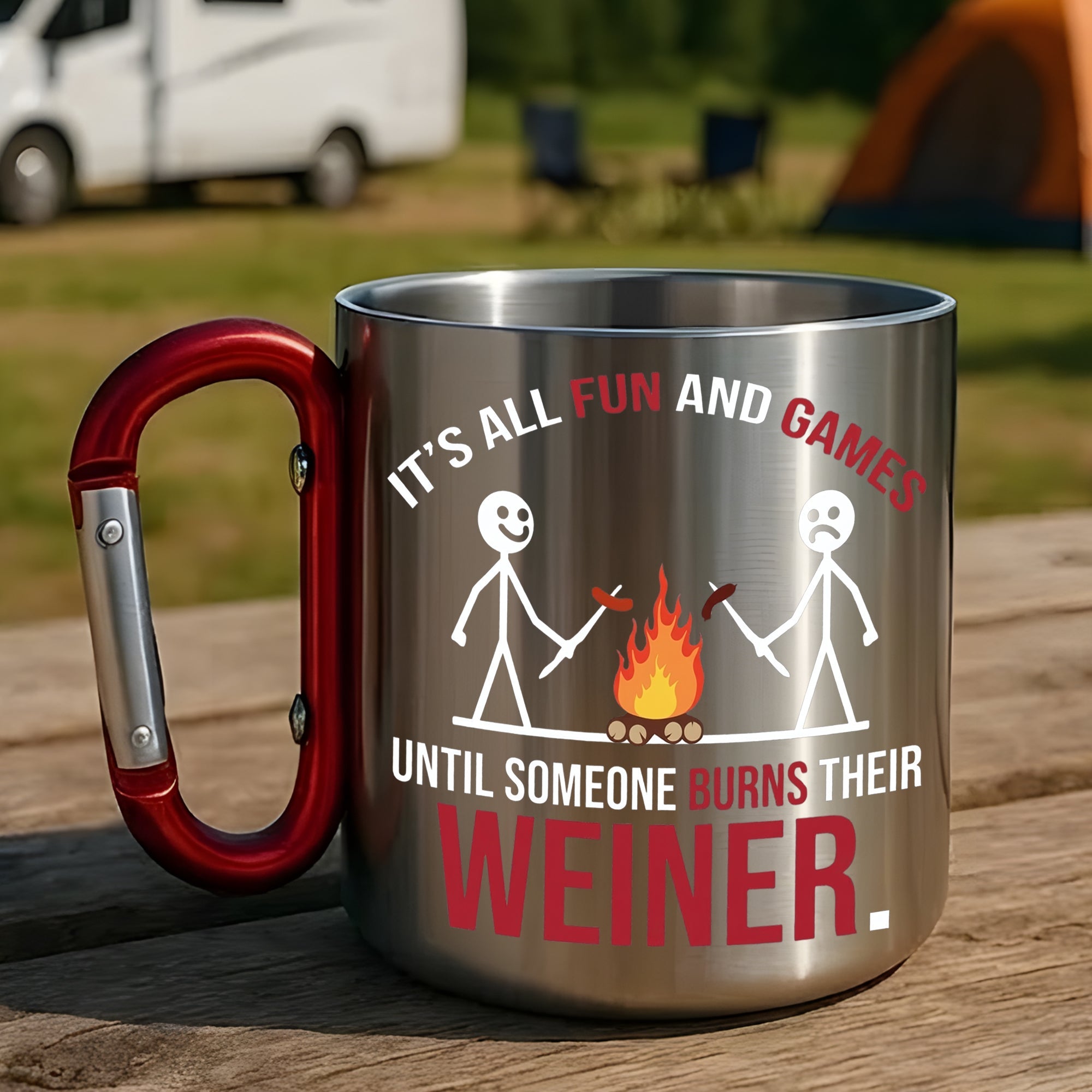 Burnt Weiner – Funny Camping Carabiner Mug