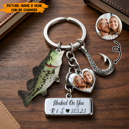 Hooked On You - Personalized Custom Photo Fishing Keychain