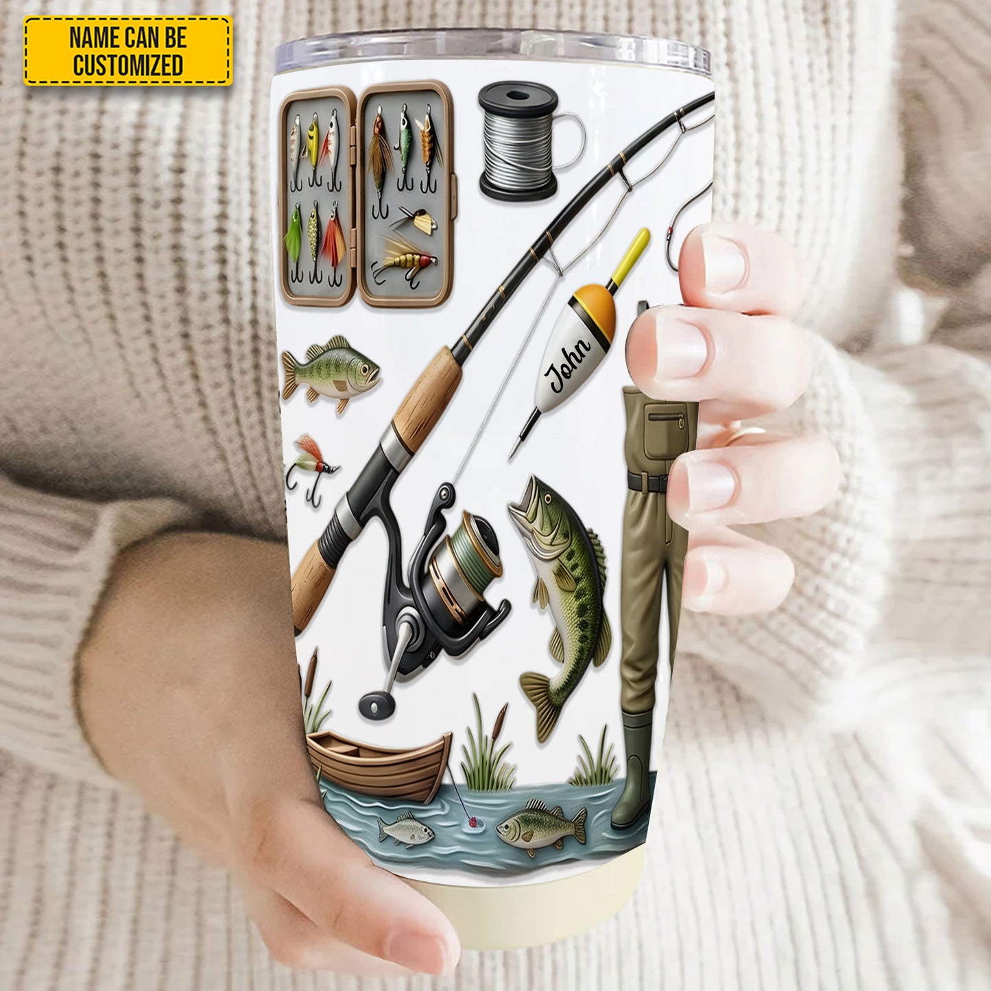 Personalized Fishing Gear Tumbler, Custom Fisherman Gift Stainless Steel Travel Mug