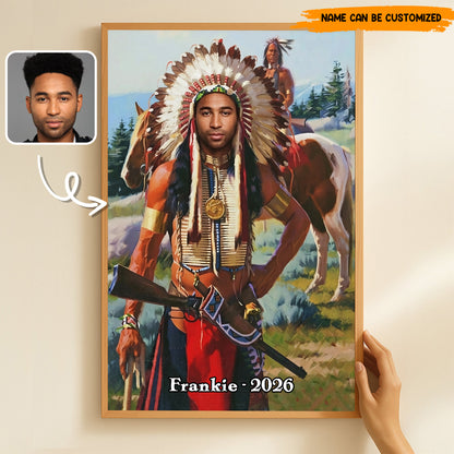 Custom Native American Chief Canvas Wall Art – Personalized Poster & Canvas Print for Men