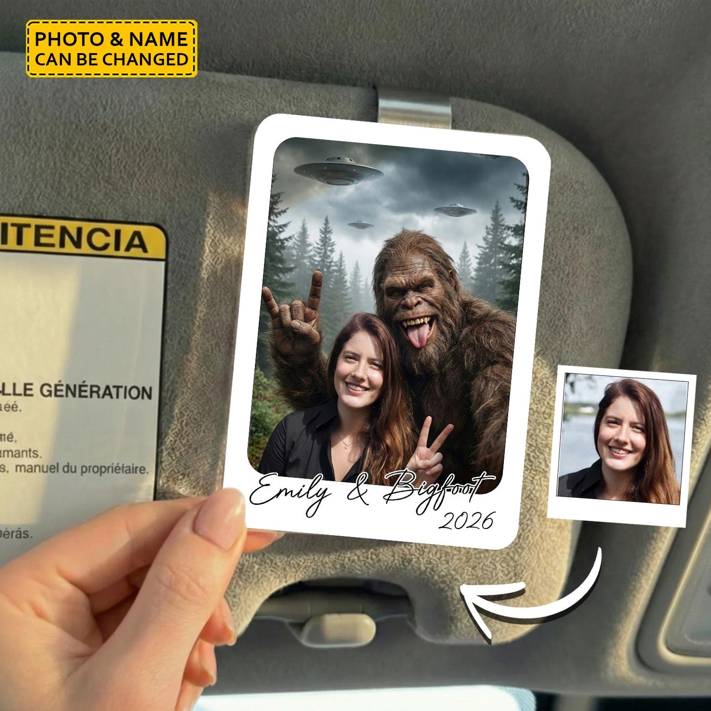Personalized Bigfoot Photo Car Visor Clip – Funny Gift for Bigfoot Lovers