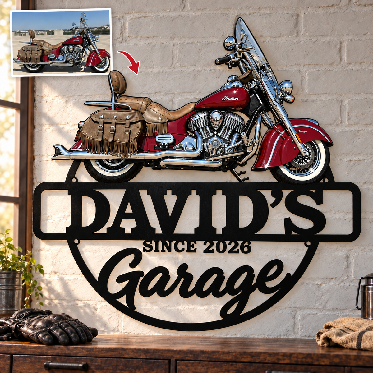 My Pride & Joy – Personalized Motorcycle Photo, Name & Year Garage Metal Sign