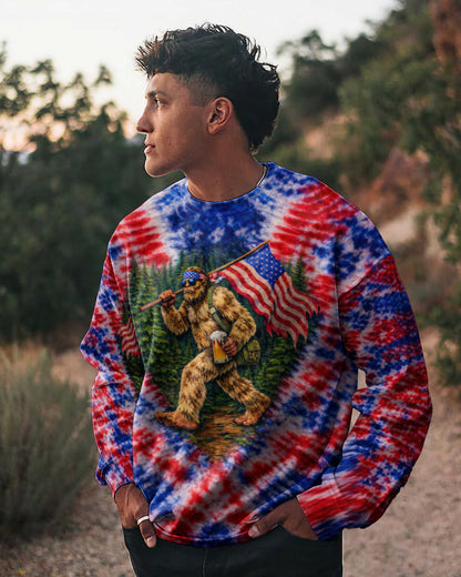 BIGFOOT WITH FLAG RED WHITE & BLUE SWIRL ALL OVER PRINT SHIRT