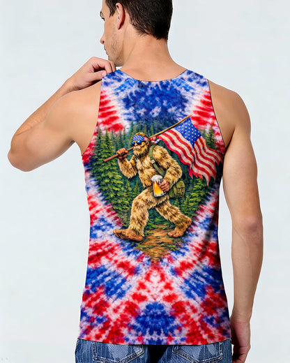 BIGFOOT WITH FLAG RED WHITE & BLUE SWIRL ALL OVER PRINT SHIRT