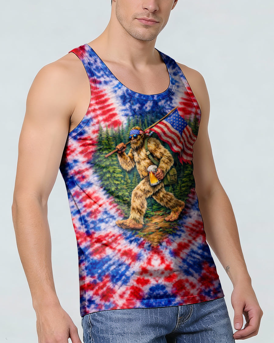 BIGFOOT WITH FLAG RED WHITE & BLUE SWIRL ALL OVER PRINT SHIRT