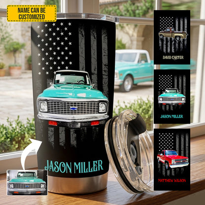 Personalized Classic Vehicle Tumbler – Vintage American Flag Gift