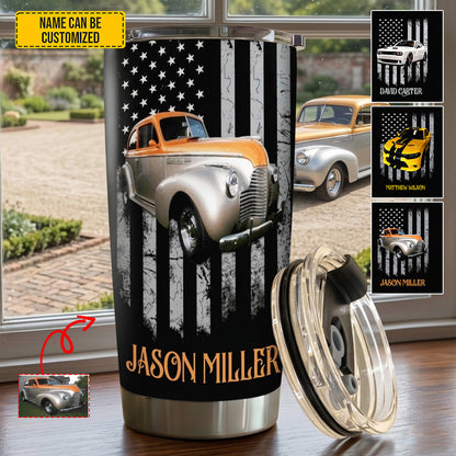 Personalized Classic Vehicle Tumbler – Vintage American Flag Gift