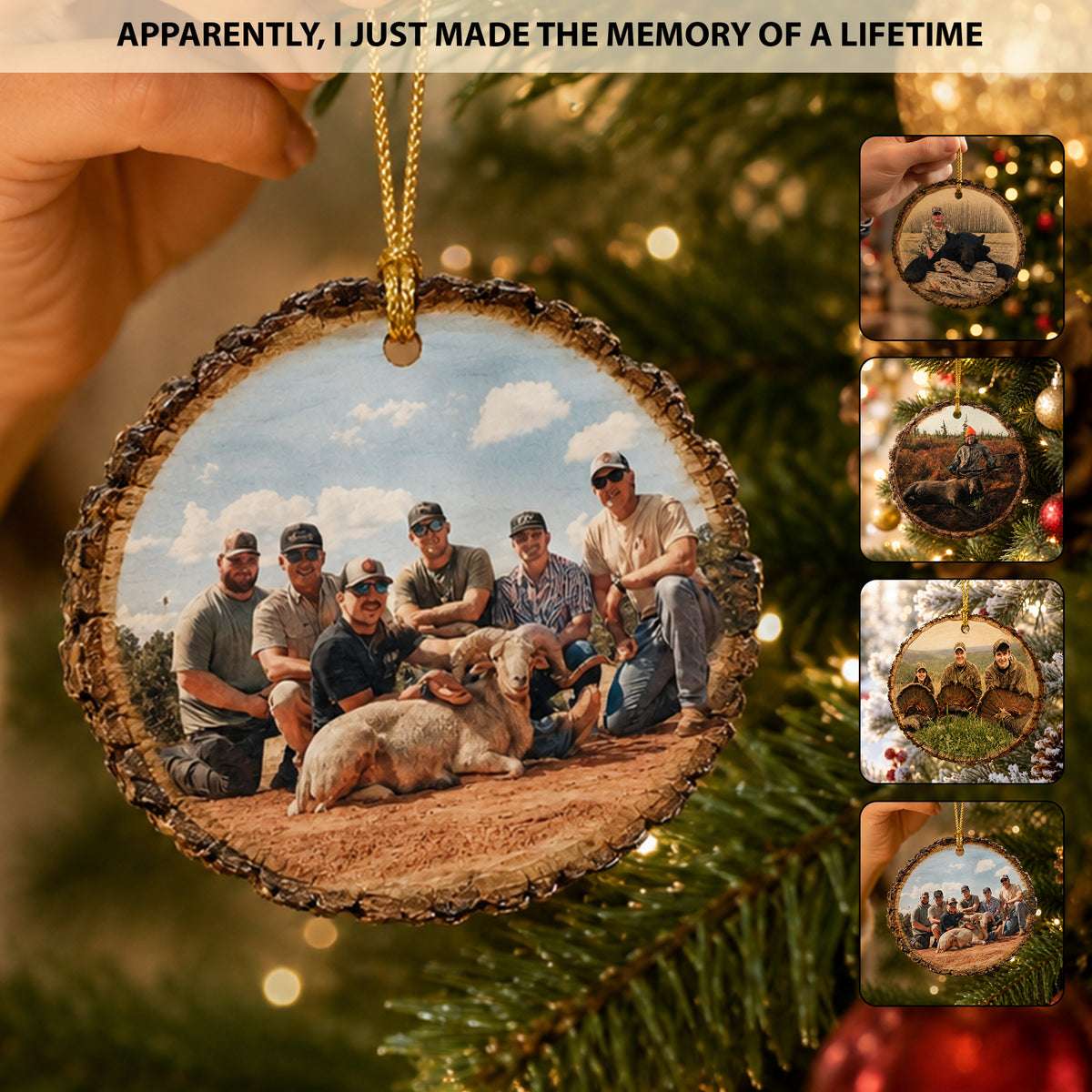 Custom Hunting Photo Wood Slice Christmas Ornament, Personalized Hunter Memory Tree Hanging Ornament