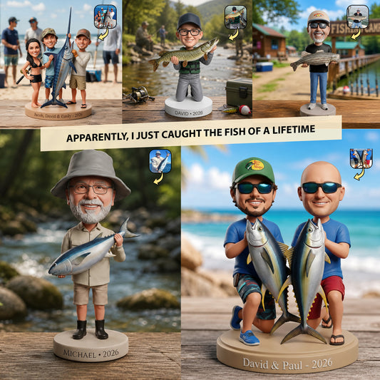 Catch Of A Lifetime – Personalized Fishing Photo Big Head Caricature Acrylic Plaque