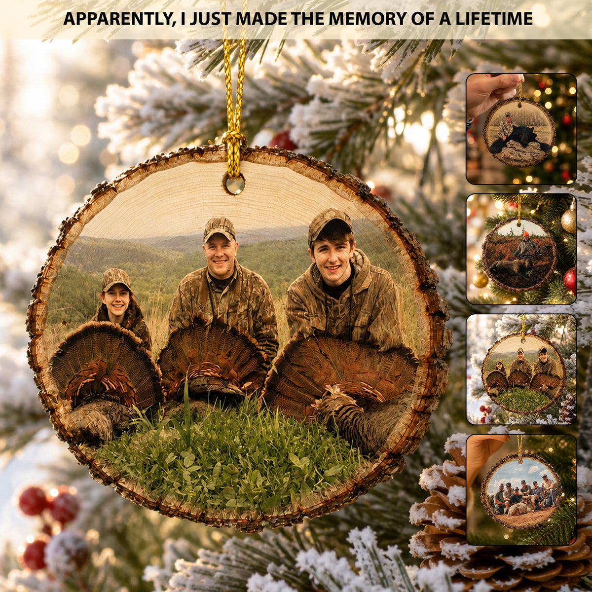Custom Hunting Photo Wood Slice Christmas Ornament, Personalized Hunter Memory Tree Hanging Ornament