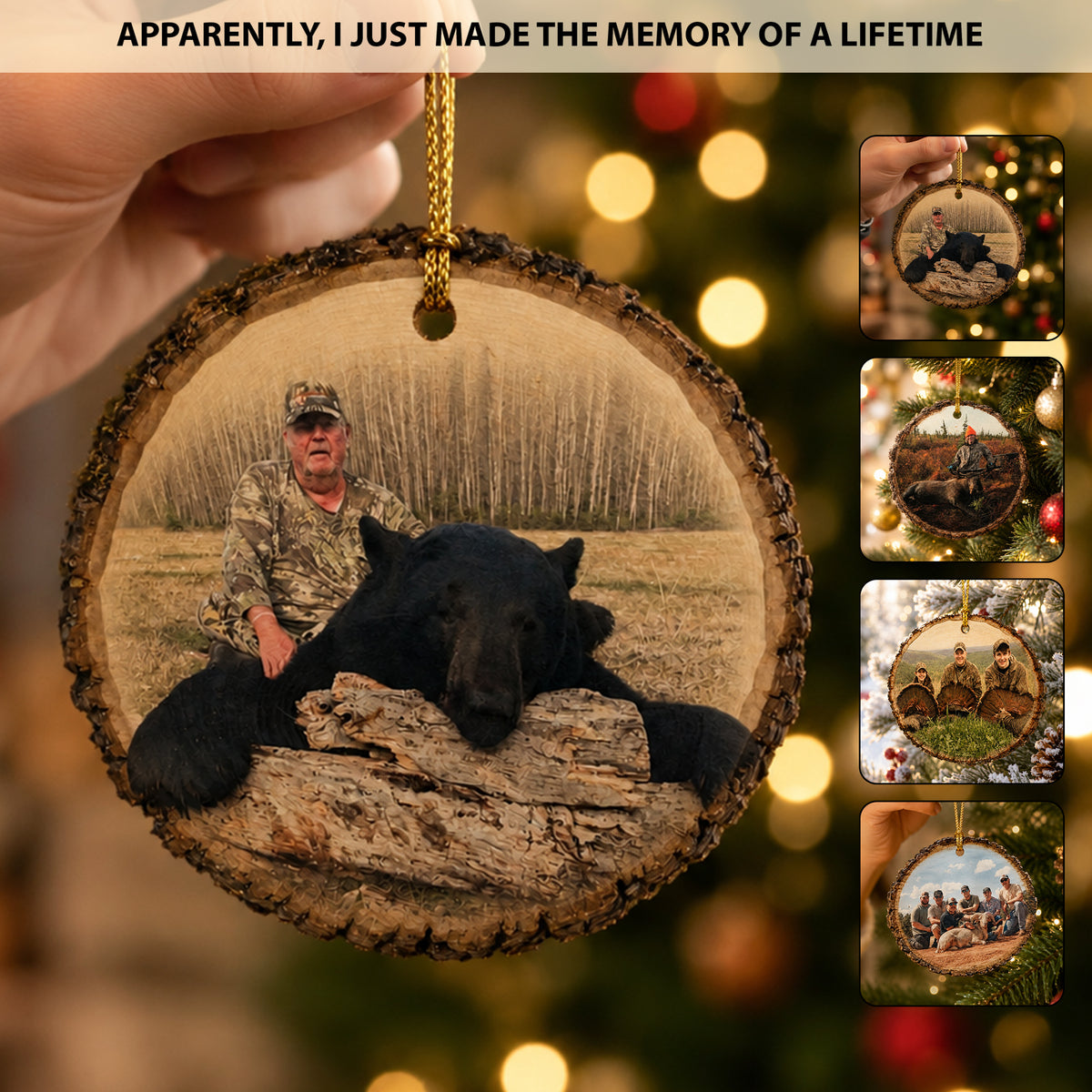 Custom Hunting Photo Wood Slice Christmas Ornament, Personalized Hunter Memory Tree Hanging Ornament