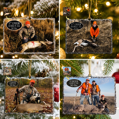 Custom First Deer Hunting Photo Ornament - Personalized Slate Stone Christmas Tree Decoration
