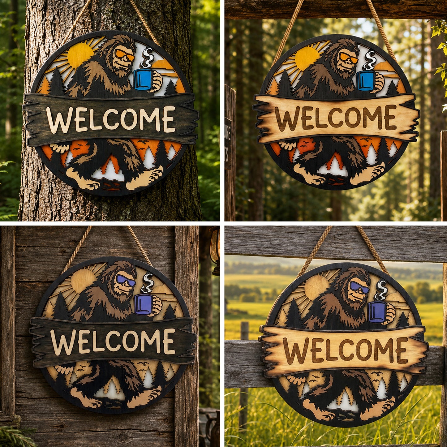 Bigfoot Welcome Door Sign – Funny Wooden Sign Door Hanger
