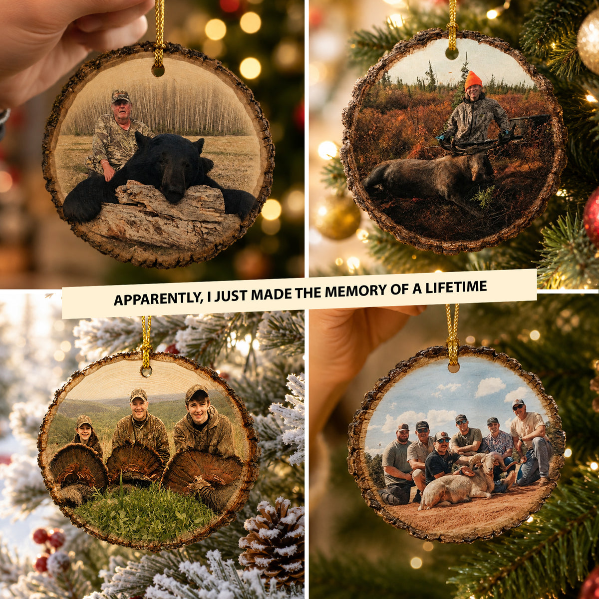 Custom Hunting Photo Wood Slice Christmas Ornament, Personalized Hunter Memory Tree Hanging Ornament
