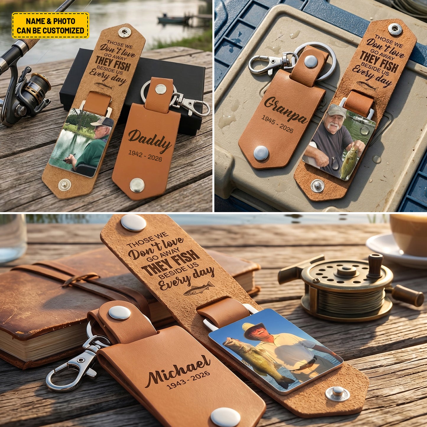 Those We've Lost Live On Through Every Cast – Personalized Memorial Fishing Leather Keychain