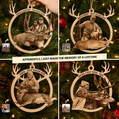 Personalized Hunting Photo Ornament - Custom Wooden Antler Christmas Keepsake