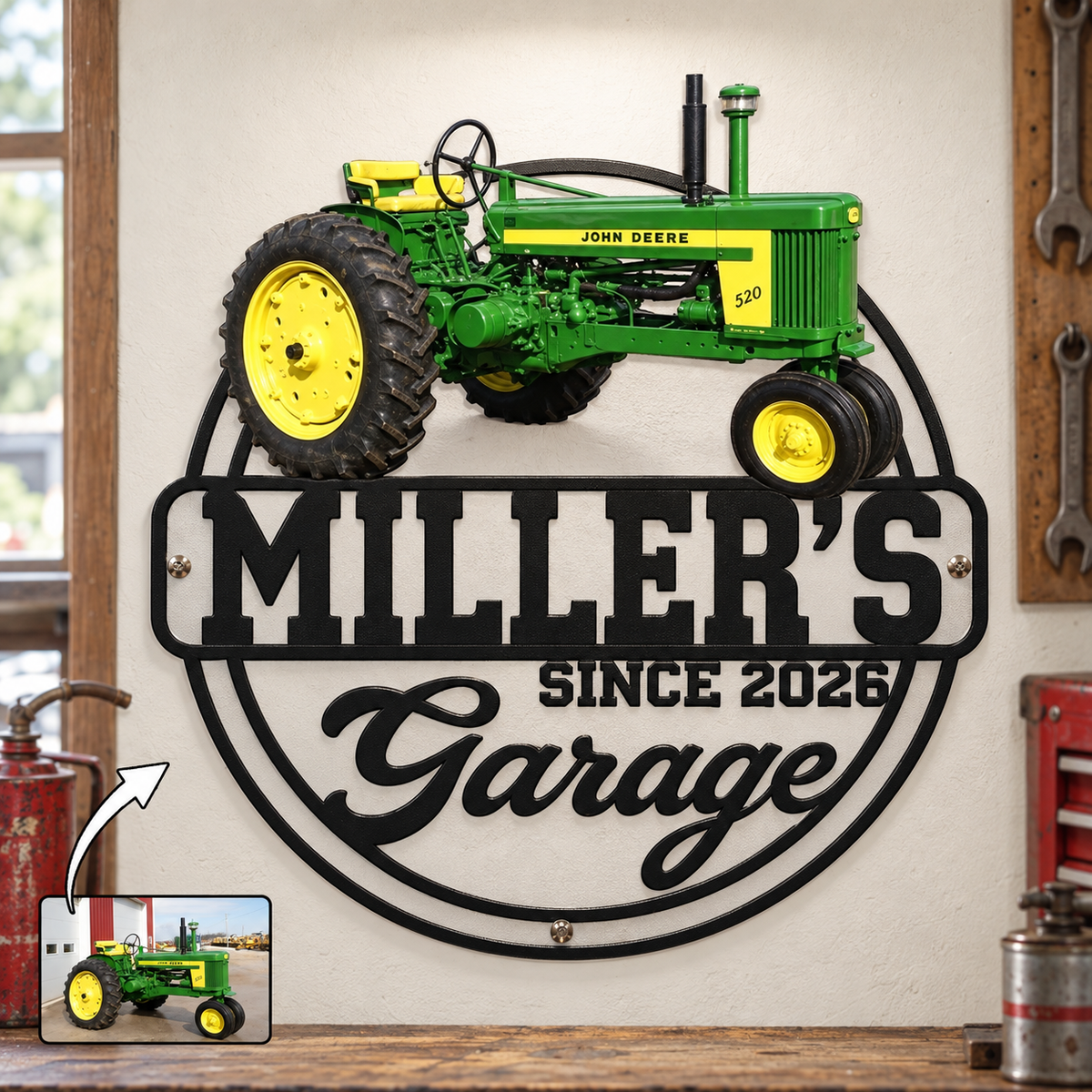 Tractor Pride & Memories – Personalized Tractor Photo, Name & Year Garage Metal Sign