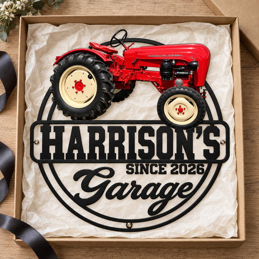 Tractor Pride & Memories – Personalized Tractor Photo, Name & Year Garage Metal Sign