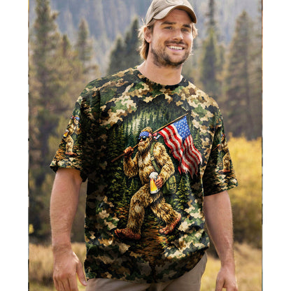BIGFOOT WITH FLAG CAMOUFLAGE ALL OVER PRINT SHIRT