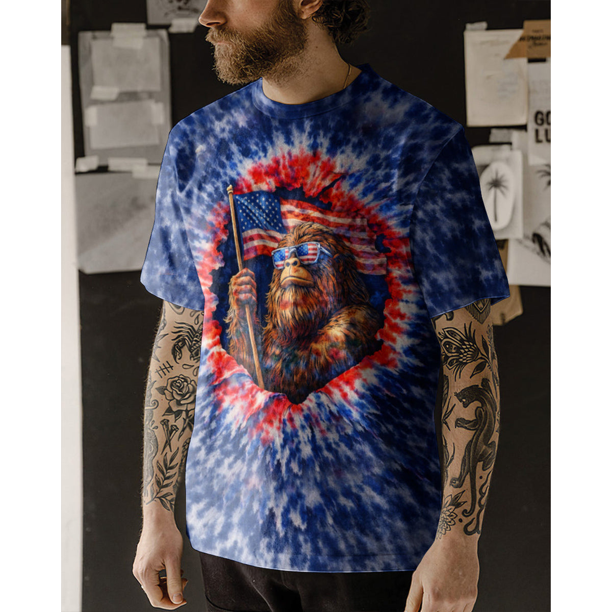 BIGFOOT WITH FLAG ALL OVER PRINT SHIRT