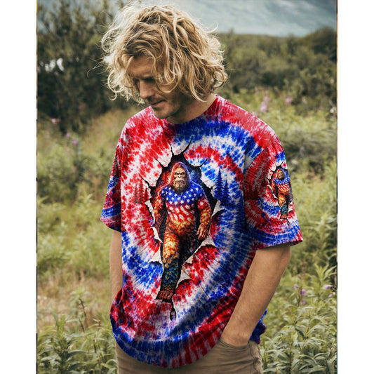 BIGFOOT RED WHITE AND BLUE SWIRL ALL OVER PRINT SHIRT