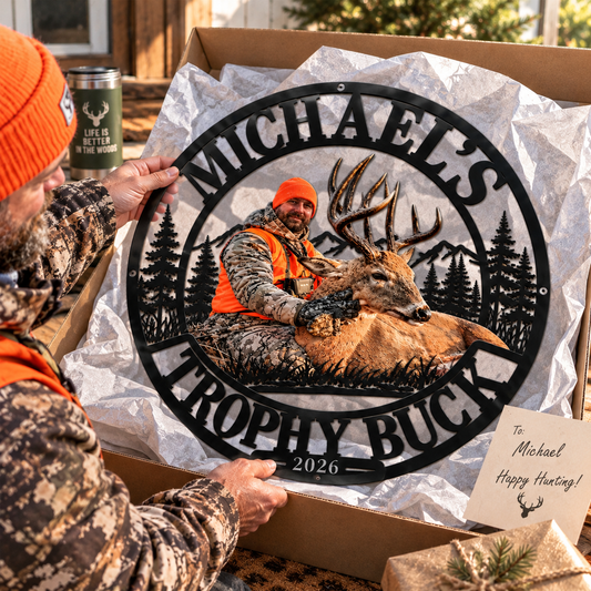 Personalized Hunting Memories Metal Sign – Custom Photo & Name, Hunting Keepsake Gift