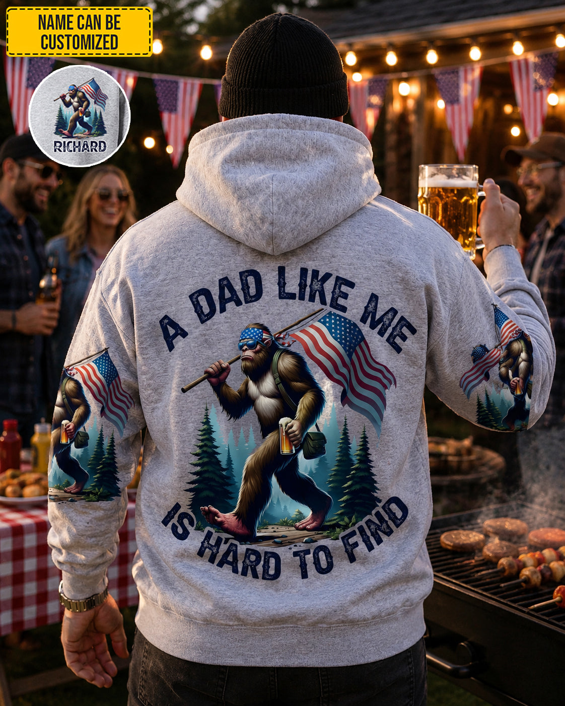 A Dad Like Me Is Hard To Find – Personalized Bigfoot American All Over Print Shirt