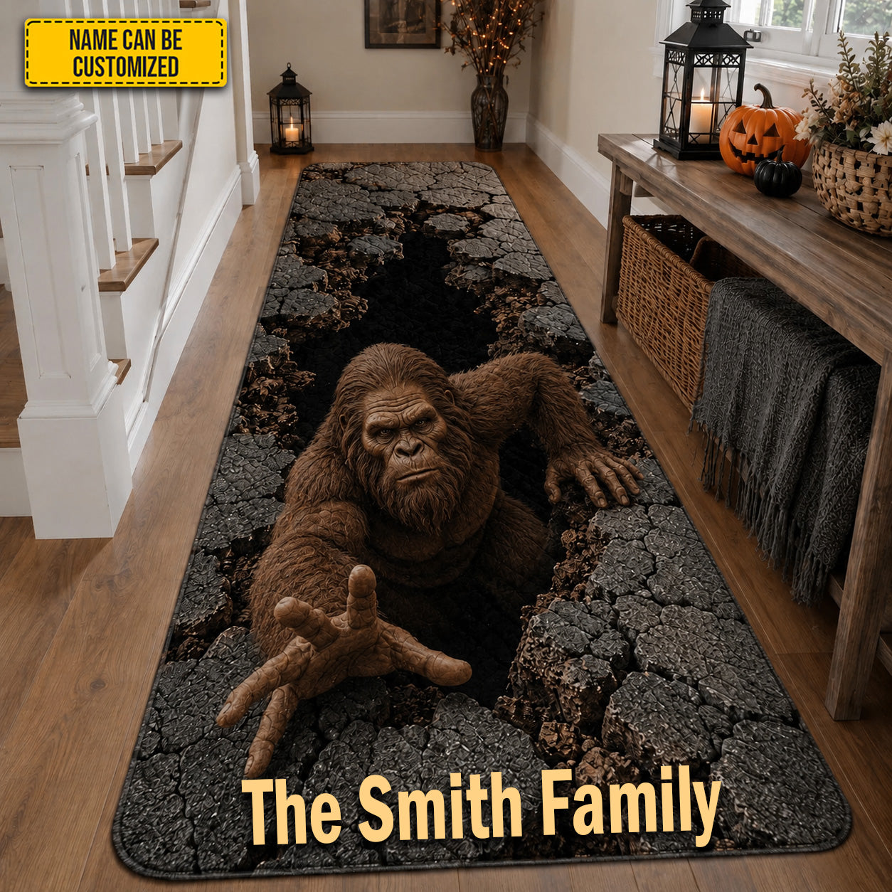 Personalized Bigfoot Emerging From the Abyss Runner Carpet
