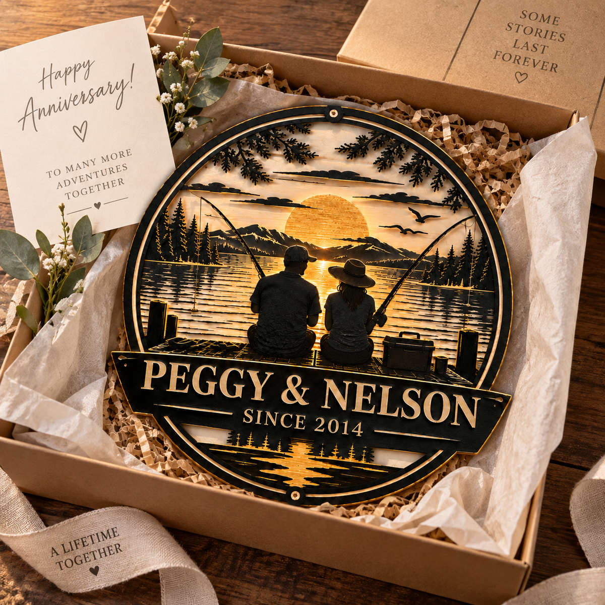 Personalized Fishing Couple Metal Sign – Custom Names & Year, Anniversary & Wedding Gift for Couples