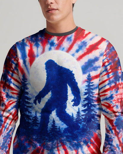 BIGFOOT IN THE FOREST RED WHITE & BLUE SWIRL ALL OVER PRINT SHIRT