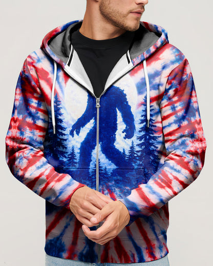 BIGFOOT IN THE FOREST RED WHITE & BLUE SWIRL ALL OVER PRINT SHIRT