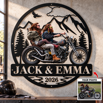 Biker Memories – Personalized Motorcycle Photo, Name & Year Metal Sign