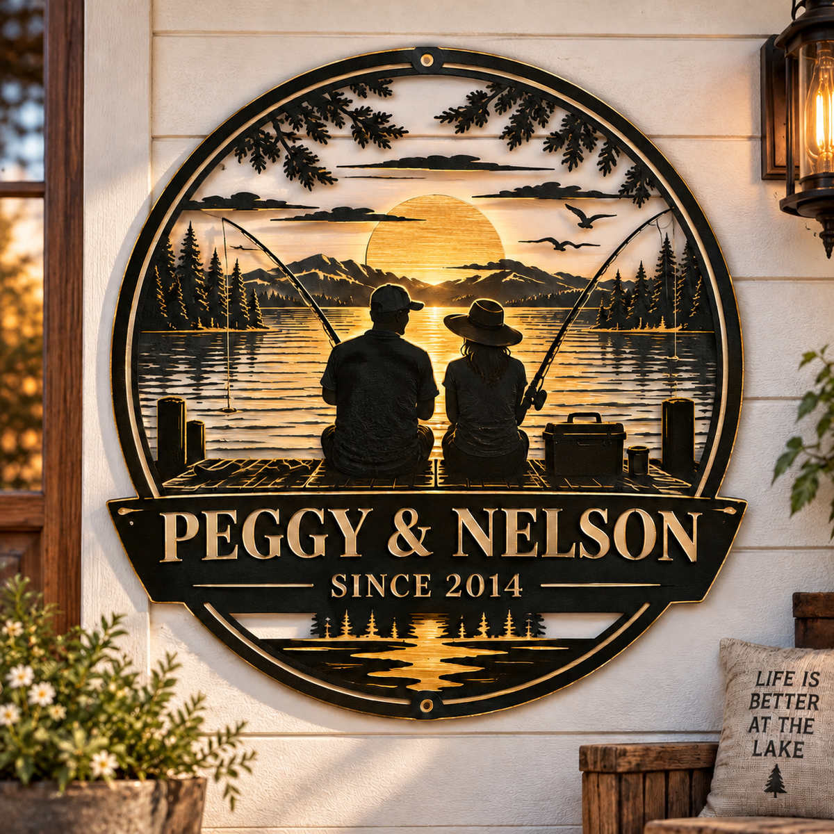 Personalized Fishing Couple Metal Sign – Custom Names & Year, Anniversary & Wedding Gift for Couples