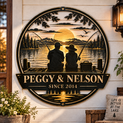Personalized Fishing Couple Metal Sign – Custom Names & Year, Anniversary & Wedding Gift for Couples