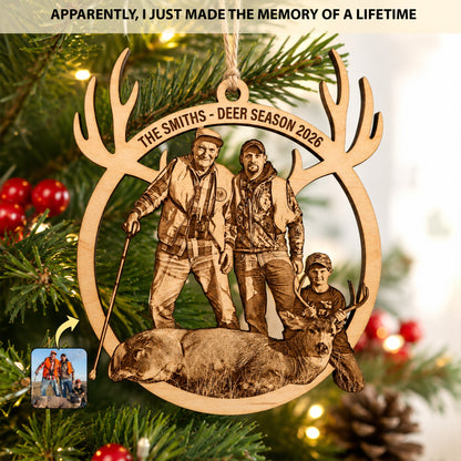 Personalized Hunting Photo Ornament - Custom Wooden Antler Christmas Keepsake