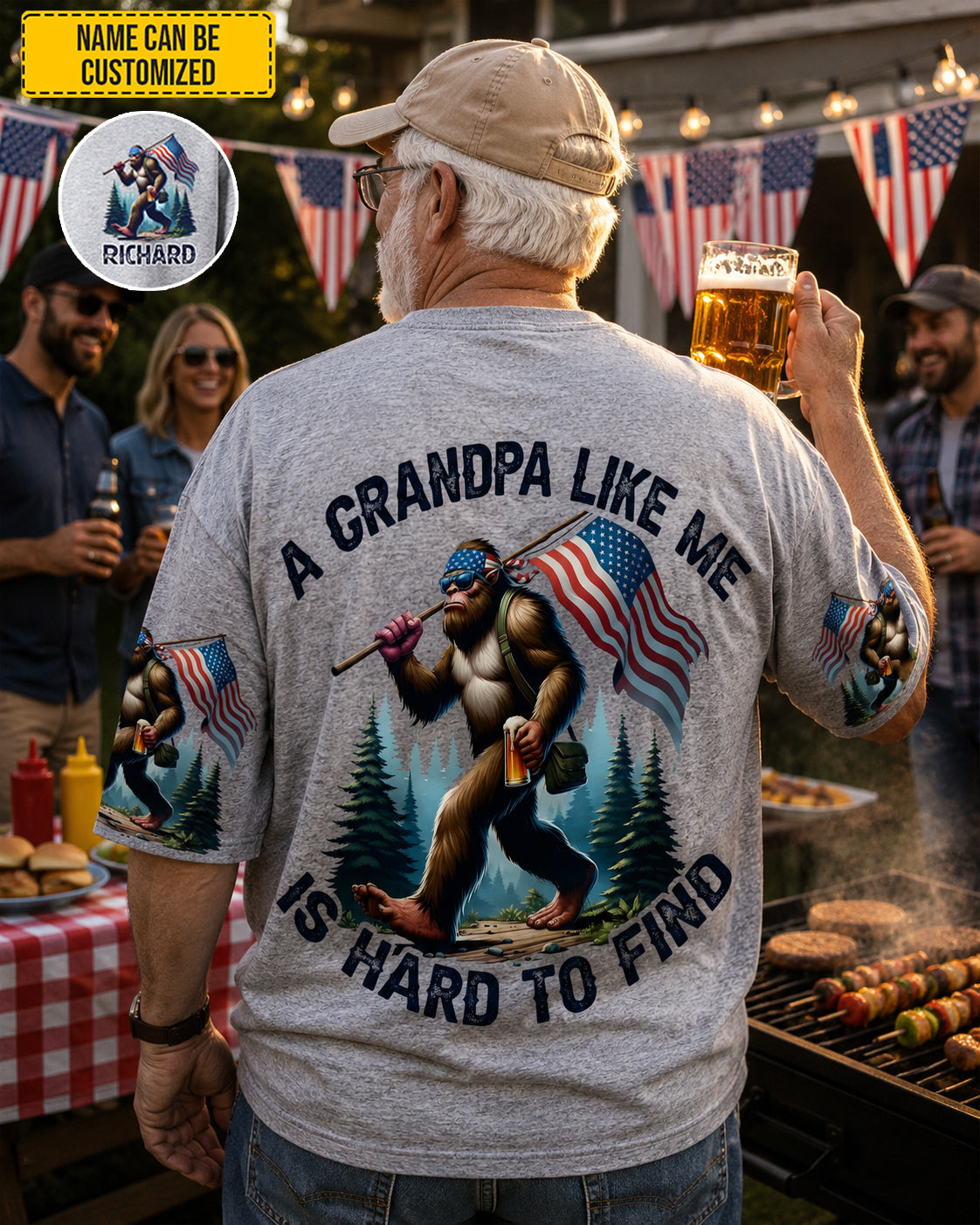 A Grandpa Like Me Is Hard To Find – Personalized Bigfoot American All Over Print Shirt